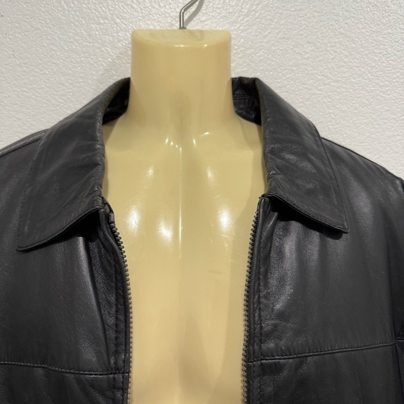 Perry Ellis Portfolio Lambskin Black Leather Jacket Size L Full Zipper Front - Picture 5 of 10